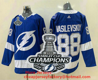 Men's Tampa Bay Lightning #88 Andrei Vasilevskiy Light Blue 2020 Stanley Cup Champions Patch Adidas Stitched NHL Jersey
