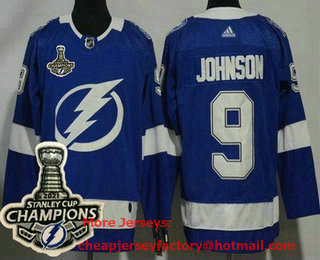 Men's Tampa Bay Lightning #9 Tyler Johnson Blue 2021 Stanley Cup Champions Authentic Jersey