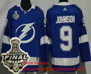 Men's Tampa Bay Lightning #9 Tyler Johnson Blue 2021 Stanley Cup Finals Authentic Jersey