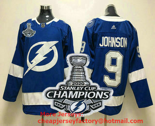 Men's Tampa Bay Lightning #9 Tyler Johnson Light Blue 2020 Stanley Cup Champions Patch Adidas Stitched NHL Jersey