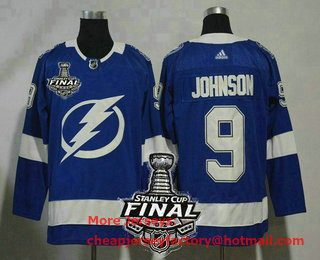 Men's Tampa Bay Lightning #9 Tyler Johnson Light Blue 2020 Stanley Cup Final Patch Adidas Stitched NHL Jersey
