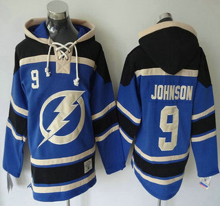 Men's Tampa Bay Lightning #9 Tyler Johnson Old Time Hockey Blue Hoody