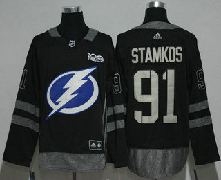 Men's Tampa Bay Lightning #91 Steven Stamkos Black 100th Anniversary Stitched NHL 2017 Hockey Jersey