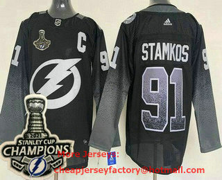 Men's Tampa Bay Lightning #91 Steven Stamkos Black Alternate 2021 Stanley Cup Champions Authentic Jersey