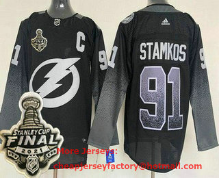 Men's Tampa Bay Lightning #91 Steven Stamkos Black Alternate 2021 Stanley Cup Finals Authentic Jersey