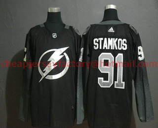 Men's Tampa Bay Lightning #91 Steven Stamkos Black Drift Fashion Adidas Stitched NHL Jersey