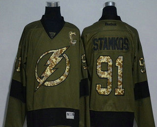 Men's Tampa Bay Lightning #91 Steven Stamkos Green Salute To Service Stitched NHL Reebok Hockey Jersey