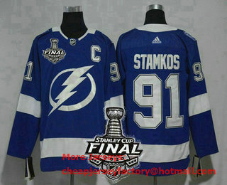 Men's Tampa Bay Lightning #91 Steven Stamkos Light Blue 2020 Stanley Cup Final Patch Adidas Stitched NHL Jersey