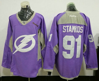 Men's Tampa Bay Lightning #91 Steven Stamkos Pink Fights Cancer Stitched NHL Reebok Hockey Jersey