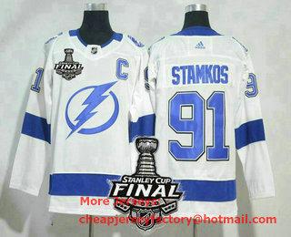 Men's Tampa Bay Lightning #91 Steven Stamkos White 2020 Stanley Cup Final Patch Adidas Stitched NHL Jersey