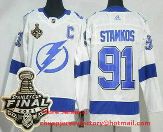 Men's Tampa Bay Lightning #91 Steven Stamkos White 2021 Stanley Cup Finals Authentic Jersey