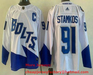 Men's Tampa Bay Lightning #91 Steven Stamkos White 2022 Stadium Series Stitched Jersey