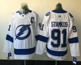 Men's Tampa Bay Lightning #91 Steven Stamkos White With C Patch 2017-2018 Hockey Stitched NHL Jersey