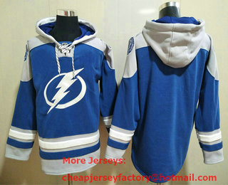 Men's Tampa Bay Lightning Blank Blue Ageless Must Have Lace Up Pullover Hoodie