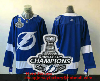 Men's Tampa Bay Lightning BlankLight Blue 2020 Stanley Cup Champions Patch Adidas Stitched NHL Jersey