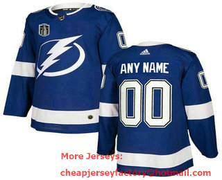 Men's Tampa Bay Lightning Custom 2022 Blue Stanley Cup Final Patch Stitched Jersey
