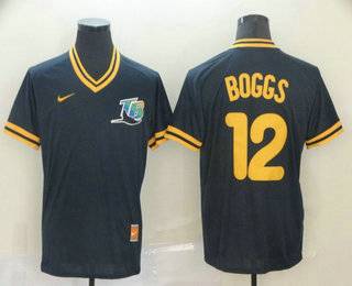 Men's Tampa Bay Rays #12 Wade Boggs Navy Blue Nike Cooperstown Collection Legend V Neck Jersey