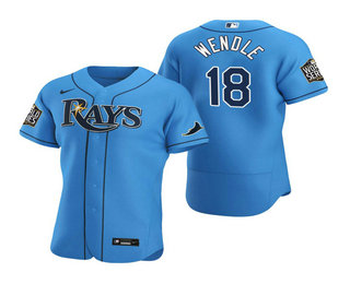 Men's Tampa Bay Rays #18 Joey Wendle Nike Light Blue 2020 World Series Authentic Alternate Jersey