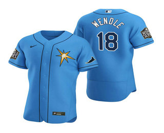 Men's Tampa Bay Rays #18 Joey Wendle Nike Light Blue 2020 World Series Authentic Jersey