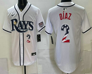 Men's Tampa Bay Rays #2 Yandy Diaz White 2026 USA 250 Fourth of July Home Stitched Jersey
