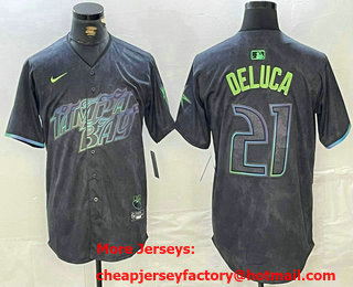 Men's Tampa Bay Rays #21 Jonny DeLuca Charcoal 2024 City Connect Limited Stitched Jersey