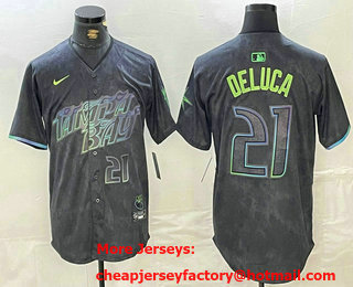 Men's Tampa Bay Rays #21 Jonny DeLuca Number Charcoal 2024 City Connect Limited Stitched Jersey