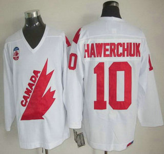 Men's Team Canada #10 Dale Hawerchuk 1991 Olympic White CCM Vintage Throwback Jersey