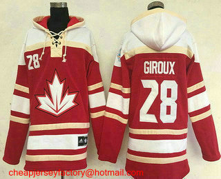 Men's Team Canada #28 Claude Giroux 2016 World Cup of Hockey Red Stitched Old Time Hockey Hoodie
