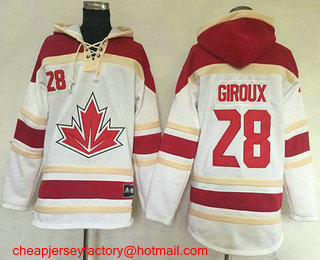 Men's Team Canada #28 Claude Giroux 2016 World Cup of Hockey White Stitched Old Time Hockey Hoodie