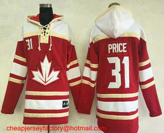 Men's Team Canada #31 Carey Price 2016 World Cup of Hockey Red Stitched Old Time Hockey Hoodie
