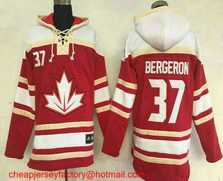 Men's Team Canada #37 Patrice Bergeron 2016 World Cup of Hockey Red Stitched Old Time Hockey Hoodie