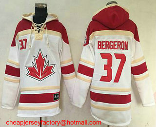 Men's Team Canada #37 Patrice Bergeron 2016 World Cup of Hockey White Stitched Old Time Hockey Hoodie