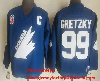 Men's Team Canada #99 Wayne Gretzky 1991 Olympic Blue CCM Vintage Throwback Jersey