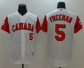 Men's Team Canada Baseball #5 Freddie Freeman White 2017 World Baseball Classic Stitched Authentic Jersey
