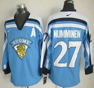 Men's Team Finland #27 Kalevi Numminen Nike Light Blue Vintage Throwback Jersey
