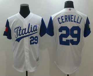 Men's Team Italy Baseball #29 Francisco Cervelli White 2017 World Baseball Classic Stitched Authentic Jersey
