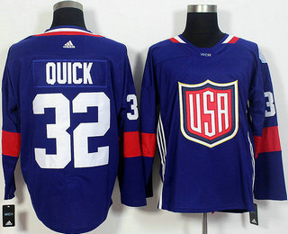 Men's Team USA #32 Jonathan Quick Navy Blue 2016 World Cup of Hockey Game Jersey