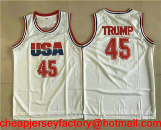 Men's Team USA #45 Donald Trump White 2016 Commemorative Edition Stitched Basketball Jersey
