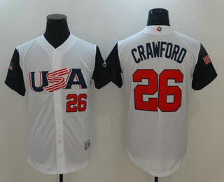 Men's Team USA Baseball #26 Brandon Crawford White 2017 World Baseball Classic Stitched Authentic Jersey