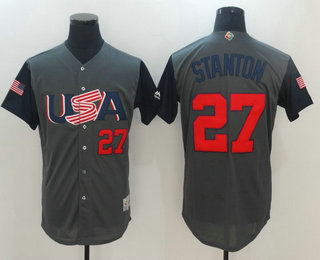 Men's Team USA Baseball #27 Giancarlo Stanton Gray 2017 World Baseball Classic Stitched Authentic Jersey
