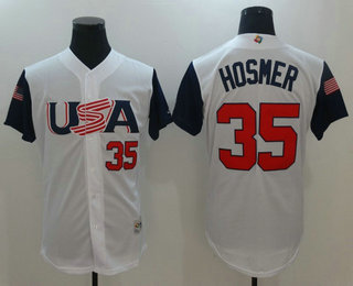 Men's Team USA Baseball #35 Eric Hosmer White 2017 World Baseball Classic Stitched Authentic Jersey
