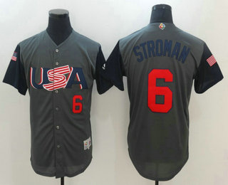 Men's Team USA Baseball #6 Marcus Stroman Gray 2017 World Baseball Classic Stitched Authentic Jersey