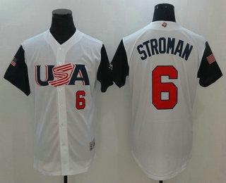 Men's Team USA Baseball #6 Marcus Stroman White 2017 World Baseball Classic Stitched Authentic Jersey