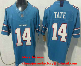 Men's Tennessee Titans #14 Carnell Tate Limited Light Blue FUSE Vapor Jersey