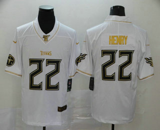 Men's Tennessee Titans #22 Derrick Henry White 100th Season Golden Edition Jersey