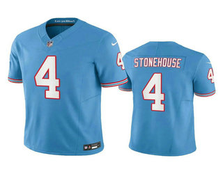 Men's Tennessee Titans #4 Ryan Stonehouse Light Blue 2023 FUSE Vapor Limited Throwback Stitched Jersey