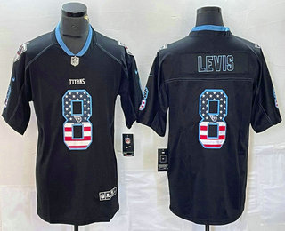 Men's Tennessee Titans #8 Will Levis 2018 USA Flag Fashion Black Color Rush Stitched Nike Limited Jersey