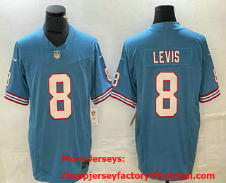 Men's Tennessee Titans #8 Will Levis Blue 2023 FUSE Vapor Limited Throwback Stitched Jersey