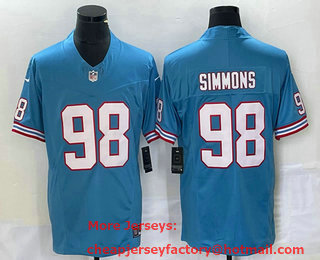 Men's Tennessee Titans #98 Jeffery Simmons Blue 2023 FUSE Vapor Limited Throwback Stitched Jersey