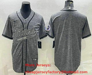 Men's Tennessee Titans Blank Grey Gridiron With Patch Cool Base Stitched Baseball Jersey